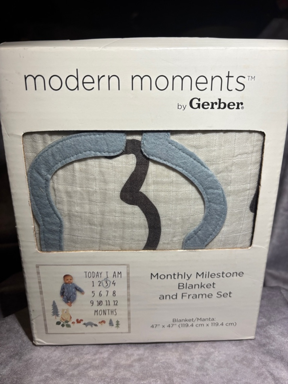Gerber Modern Moments Blue & Gray Monthly Milestone Blanket Set